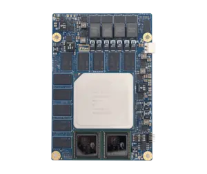 Agilex 7 R24C SoC FPGA System on Module top view showing high-speed connectors, memory components, and compact OREN+ form factor design
