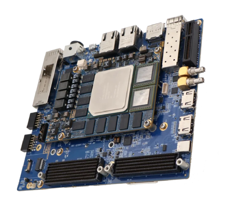 Agilex 7 R24C SoC FPGA development kit with carrier board demonstrating system integration, high-speed interfaces, and evaluation platform
