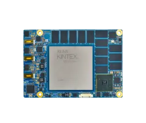Top view of Kintex UltraScale+ SoM with FPGA chip and high-speed interfaces