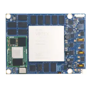 Top view of Virtex Kintex UltraScale+ SoM showing FPGA, DDR4 memory, and onboard components layout