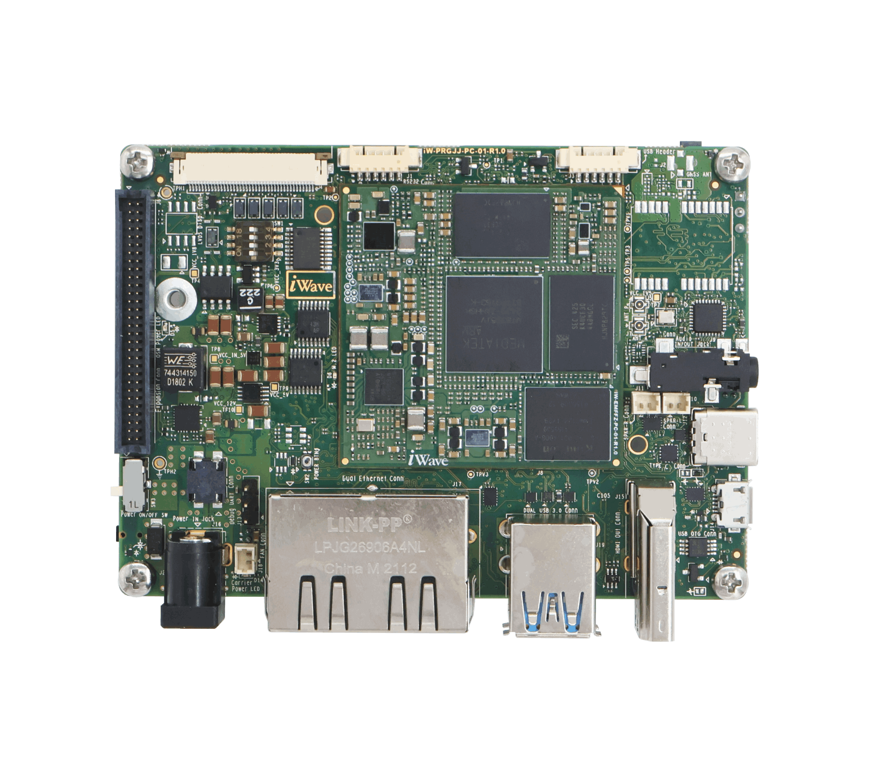 Top view of MediaTek Genio 1200 single board computer