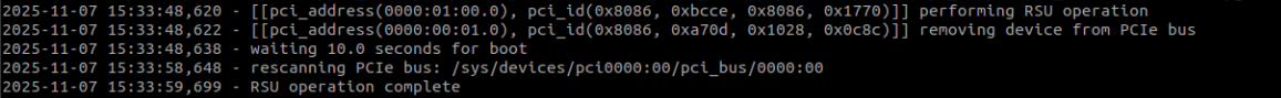 Boot sequence trigger for upgrade using the RSU command